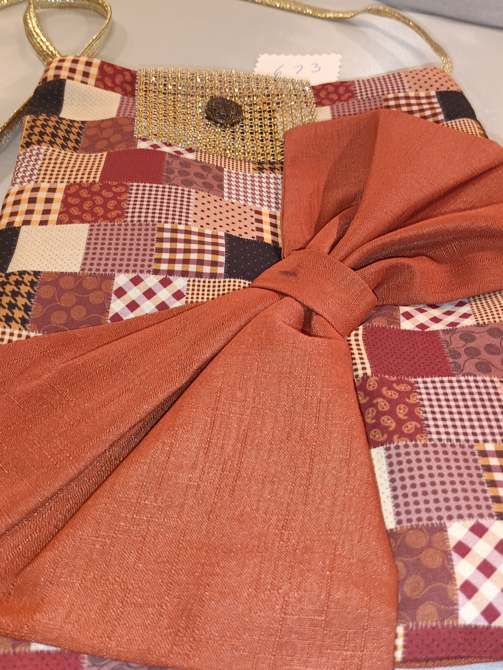 Patchwork Bow Evening Bag in Rust and Multicolor